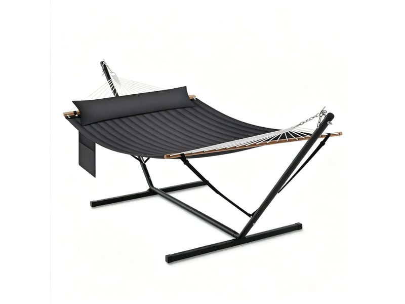  Hamac double sur pied 200x140 cm – anthracite – coussin inclus, poche latérale, suspension réglable  - Conforama A
