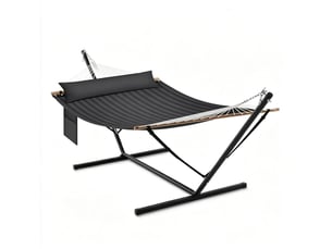 Hamac double sur pied 200x140 cm – anthracite – coussin inclus, poche latérale, suspension réglable