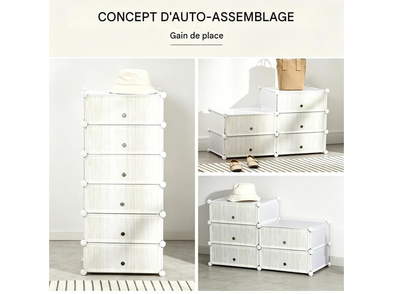  Meuble à chaussures modulable 6 cubes en plastique et acier 49x36.5x108 cm  - Conforama D