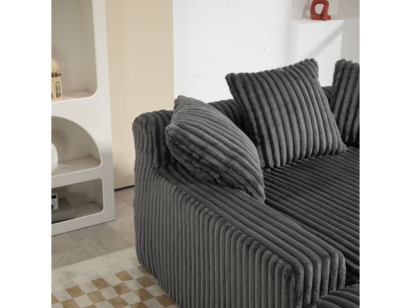  Canapé 1 place en velours côtelé gris foncé avec 3 coussins et mousse haute densité, 125x155x63 cm  - Conforama W