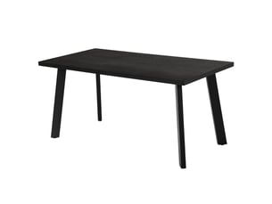 Table de salle à manger - plateau monobloc mat et pieds inclinés en métal avec patins de protection - chêne noir