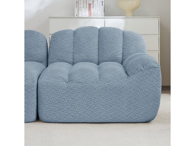  Canapé panoramique coquille 2 places, 2 poufs bleu – 210 x 165 x 79 cm Fay Lum - Conforama E