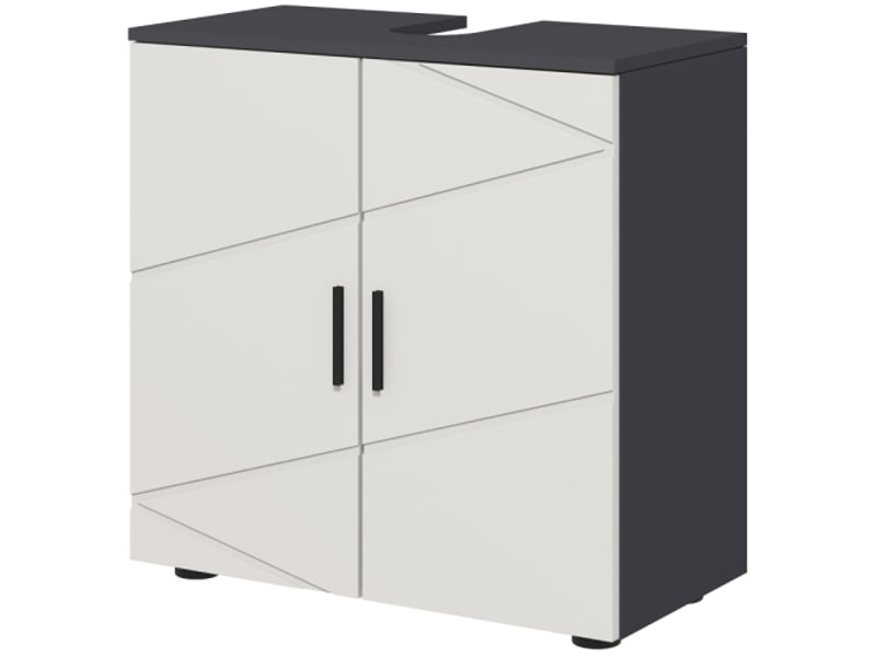  Meuble sous lavabo gris 60x30x60 cm avec étagère réglable, poignée et dispositif anti-basculement  - Conforama A