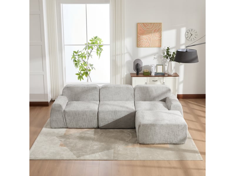  Canapé modulable – canapé de salon, facile à déplacer, format compressé, en tissu chenille, mousse haute résilience 30d, gris  - Conforama E