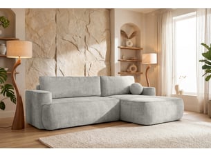 Canapé d'angle moon, pour salon, avec fonction couchage, flow, droit, gris (16)
