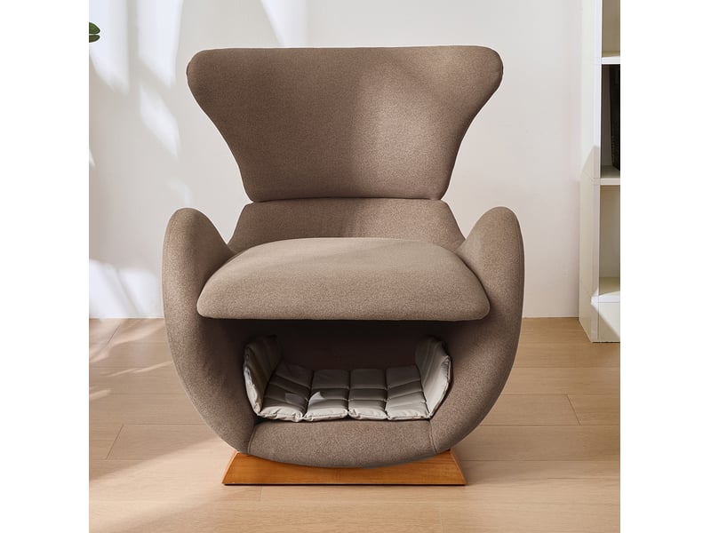  Fauteuil relax avec niche pour animal, tissu résistant aux griffes et structure en bois marron pour salon  - Conforama D