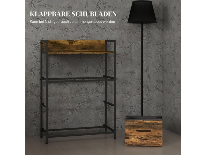  Commode, sideboard, 4 tiroirs en tissu, design industriel, 60x29x85cm, brunnoir  - Conforama E