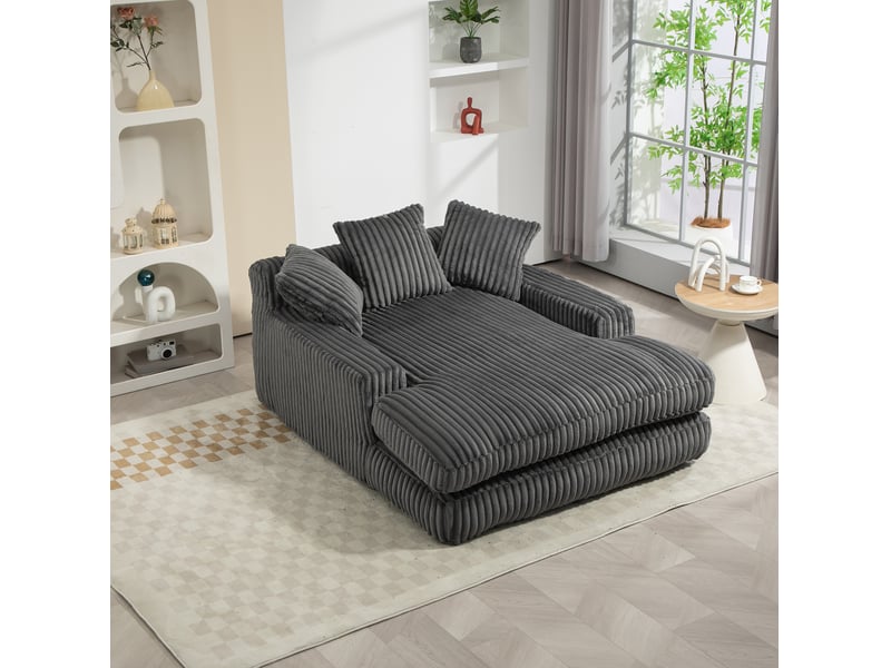  Canapé de sol modenvie en velours côtelé gris foncé 125 x 155 x 63 cm avec 3 coussins  - Conforama D