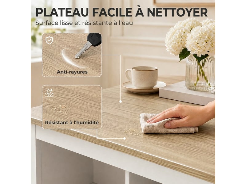  Table basse rectangulaire, table de salon moderne avec 4 compartiments ouverts, chêne et blanc, 110 x 55 x 45,5 cm  - Conforama R