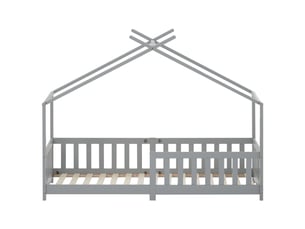 Lit cabane 90x200 cm <strong>MERAX</strong>  <strong>lit enfant gris</strong> coloris gris