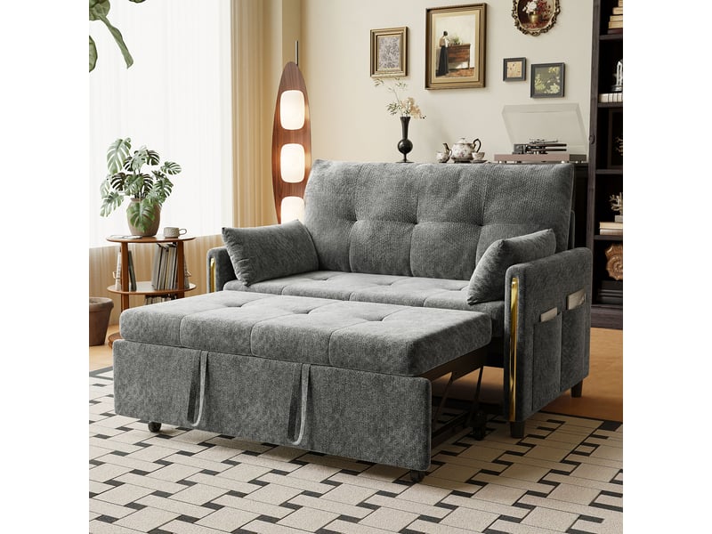  Canapé droit convertible 2 places en chenille gris, dossier réglable, 125 cm IKSETERA TRADING LTD - Conforama B