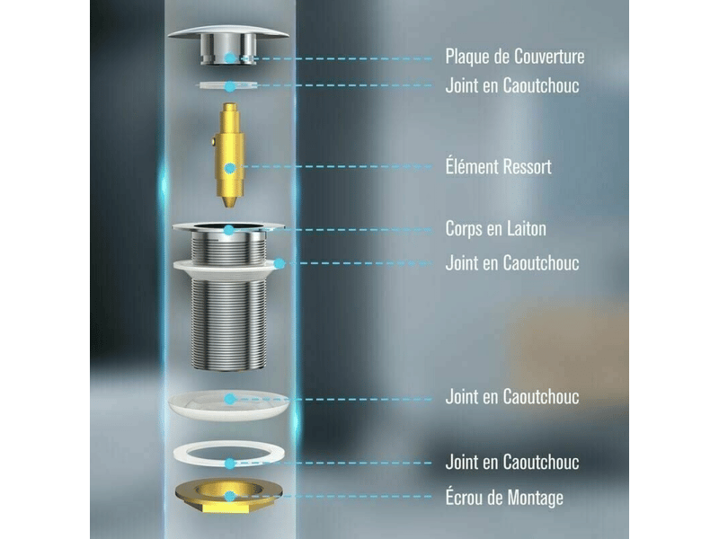 Bonde de lavabo pop-up sans trop-plein en laiton chromé g 1-14, équipée d'un système d'ouverture et de fermeture facile à bouton-poussoir - Conforama C