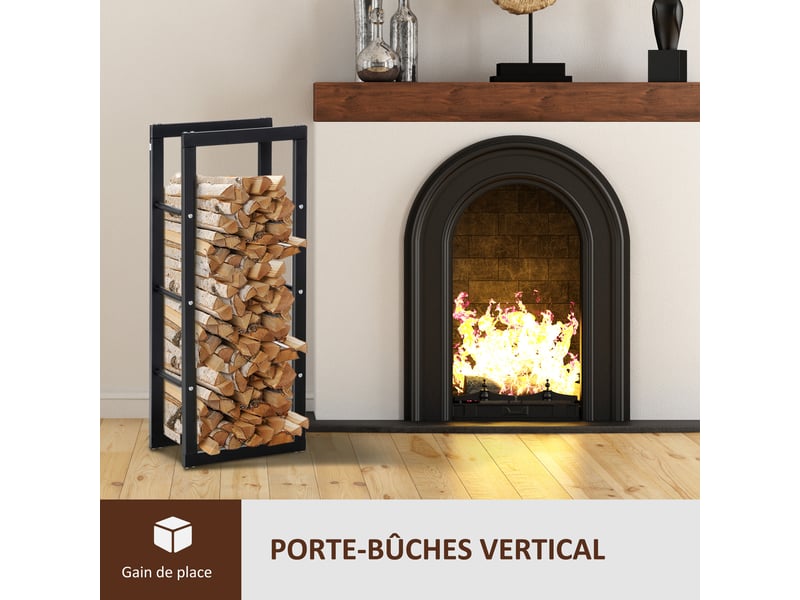  Porte-bûches en métal noir, capacité 100 kg, 40 x 25 x 100 cm, intérieur et extérieur  - Conforama R