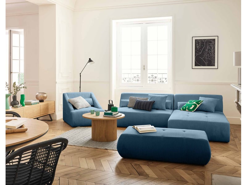 Onyx - canapé modulable d'angle réversible 4 places - en velours côtelé - lisa design - bleu ONYX - Conforama B