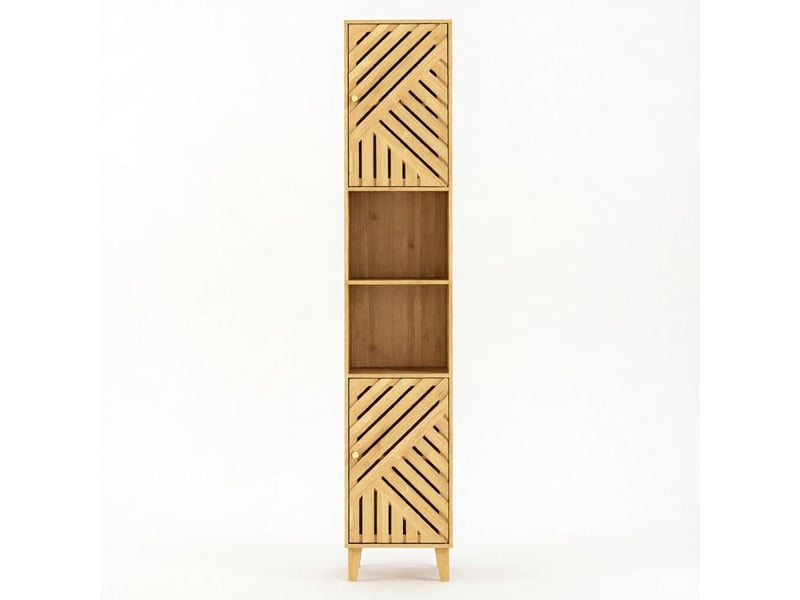  Colonne de rangement 32x30x170 cm bambou effet bois naturel avec portes  - Conforama A