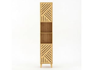 Colonne de rangement 32x30x170 cm bambou effet bois naturel avec portes