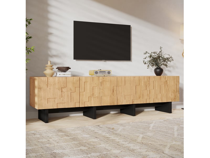  Meuble tv 180x38.5x45 cm avec 4 portes coloris bois naturel  - Conforama B