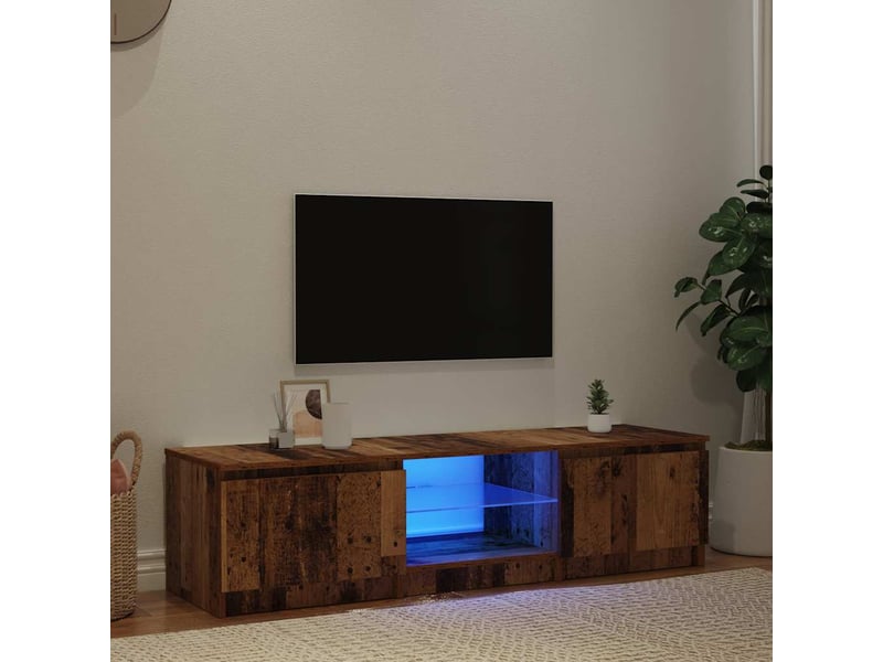  Meuble tv - banc tv - meuble de rangement avec lumières led vieux bois bois d'ingénierie  - Conforama C