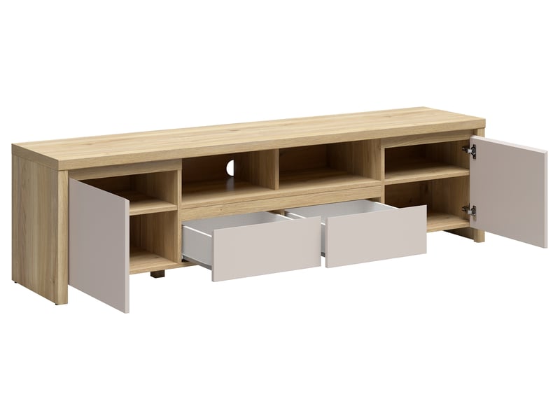Meuble tv avec 2 portes et 2 tiroirs coloris chêne mauvellacachemire - longueur 182 x profondeur 40 x hauteur 49 cm - Conforama C