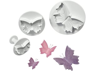 Lot de 3 emporte pièces à poussoir papillons, plastique, blanc