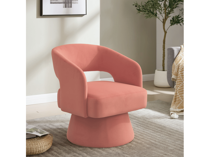  Fauteuil pivotant 360° rose en chenille avec accoudoirs  - Conforama B