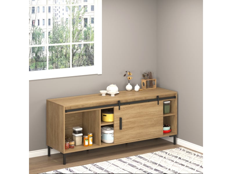  Rail de porte coulissante simple en acier carbone noir 200x6x18 cm avec accessoires, système coulissant moderne pour intérieur et habitation  - Conforama C