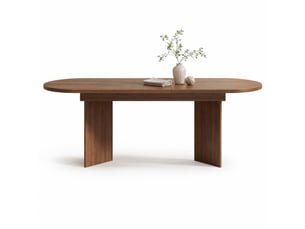 Table de salle à manger extensible pour 6 à 8 personnes, plateau épais aux angles arrondis, en mdf finition noyer