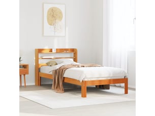 Lit adulte, lit simple, cadre de lit sans matelas marron 100x200cm bois pin massif cf13204