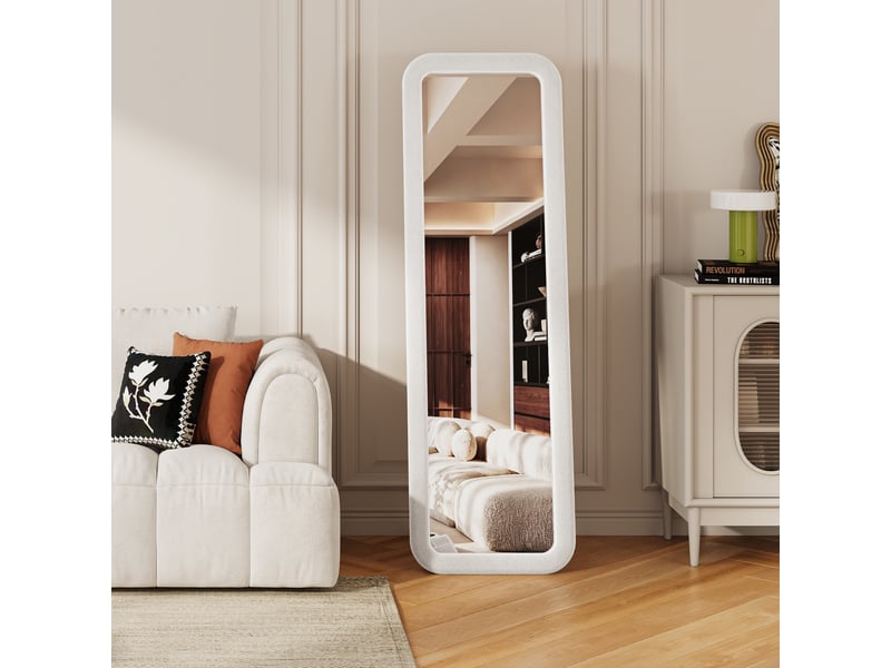  Miroir en pied rectangulaire - 160x50 cm - miroir corps entier avec cadre en flanelle - blanc  - Conforama C