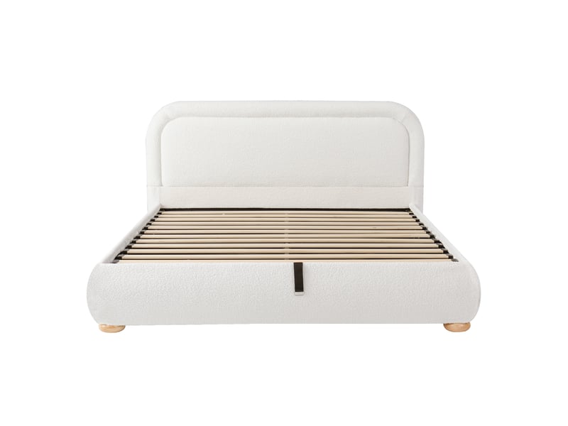  Lit double capitonné 160x200 cm, lit fonctionnel hydraulique avec sommier à lattes, blanc, tête de lit et grand espace de rangement  - Conforama B