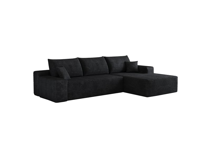  Canapé d'angle droite en l 270cm canapé modulable 3 places  canapé compressé en velours côtelé avec méridienne, noir  - Conforama A