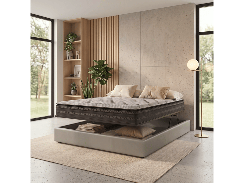  Ensemble lit coffre parallèle et matelas hybride nuage 160x200 cm - simili cuir gris - collection tissu PREMIUM - Conforama B