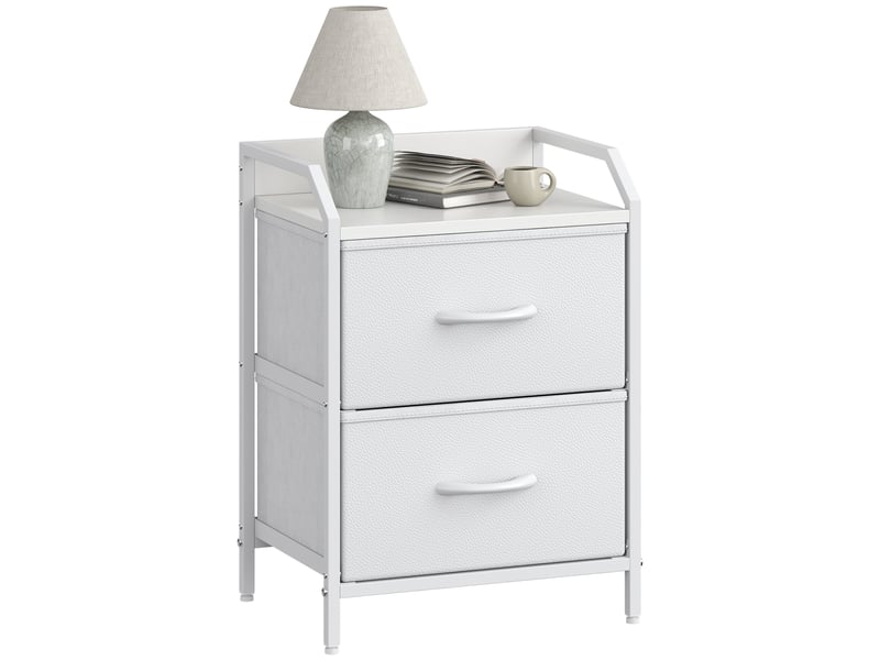  Table de chevet 40x30x55 cm avec deux tiroirs tissu blanc pour chambre  - Conforama A