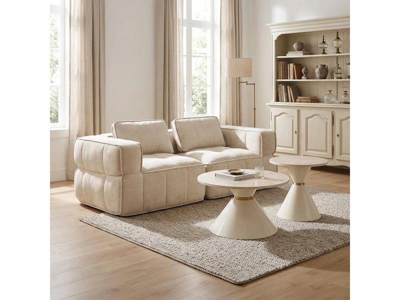 Canapé 2 places, revêtement en tissu, sans assemblage, beige - Conforama B