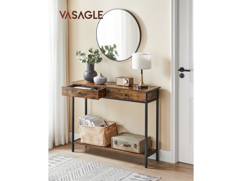 Table Console étroite Avec Prise Intégrée - 2 étagères, 80cm De Large - Pour Salon, Entrée, Couloir - 7