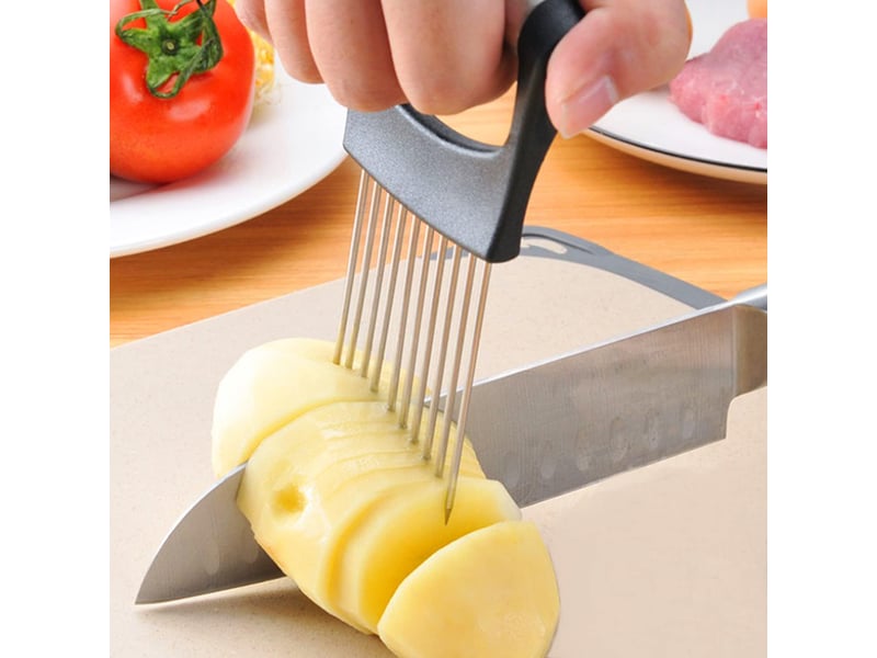  2 pièces pince à oignon en acier inoxydable fourchette à oignon tranche oignon couteau à oignon pour couper la viande légumes  - Conforama E