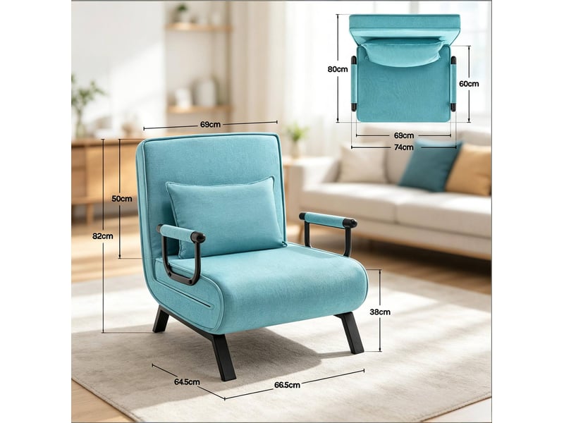  Fauteuil convertible 3 en 1 bleu en lin et métal  - Conforama E