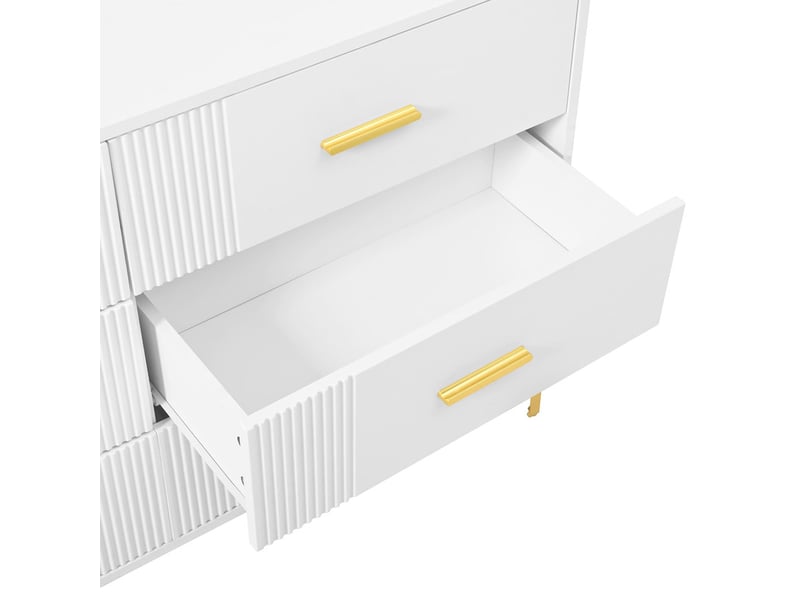  Commode 6 tiroirs, avec motif texturé ondulé et poignées en métal, l120 x h76 x p40 cm, coloris blanc  - Conforama E