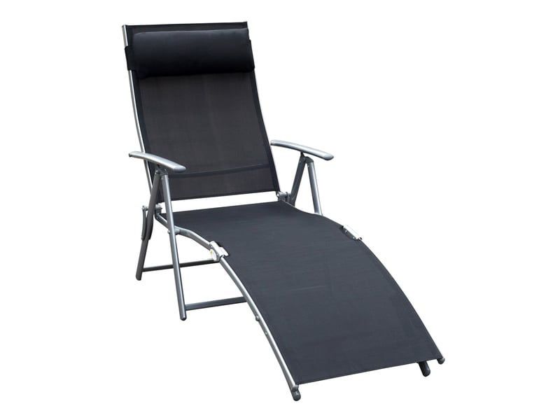  Bain de soleil pliable,137x63,5x100,5 cm,dossier réglable 5 positions,métal,noir  - Conforama A