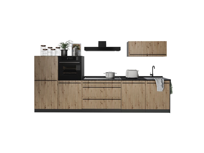 Vicco cuisine, chêne artisananthracite, 340cm plan de travail marbre - Conforama E