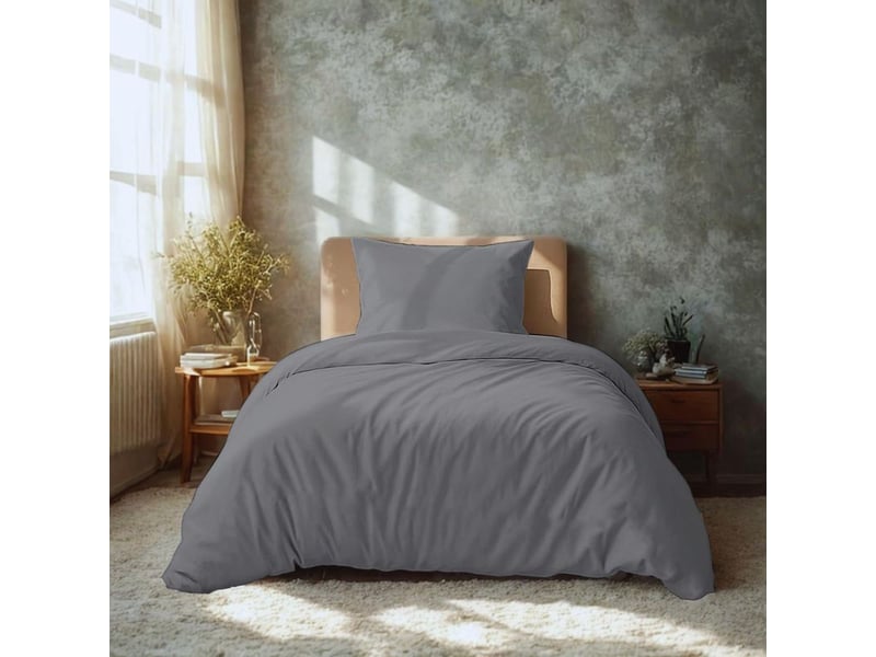  Housse de couette 2 parties 135x200 cm + taie 80x80 cm,  microfibre brossée, gris  - Conforama A