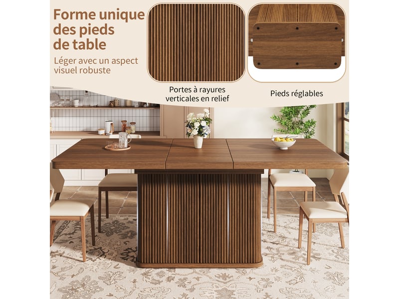 Table de salle à manger extensible avec rangement dissimulé et portes, pour salle à manger, mdf et métal marron - Conforama E