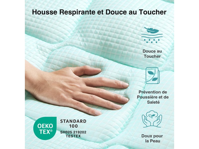  Novilla surmatelas rafraîchissant - respirant, toucher frais, garnissage moelleux et lavable - 150 x 200 cm - 3 cm  - Conforama D