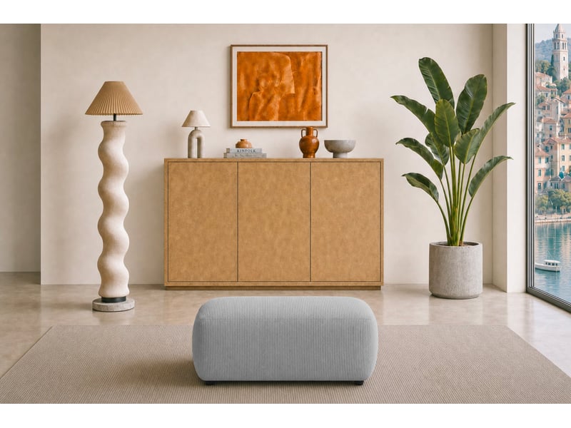  Portofino - pouf en petit velours côtelé gris clair 105x57x40  - Conforama B