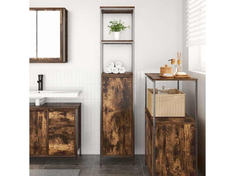  Meuble de salle de bain avec étagères chêne fumé 36x35x165 cm  - Conforama C