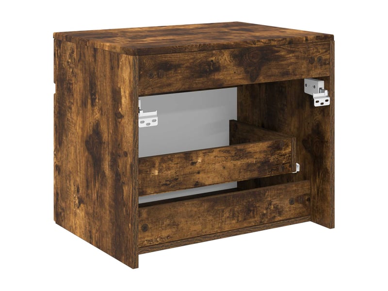  Cabinet salle de bain mural, meuble de rangement chêne fumé 59x44.5x50 cm  - Conforama E