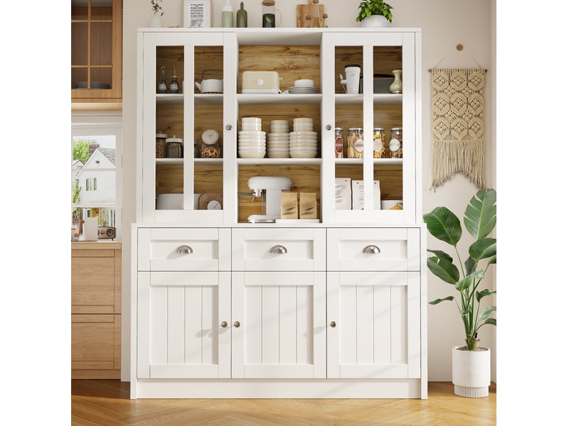  Vaisselier haut 140 x 38,5 x 175 cm avec 3 tiroirs et 5 portes, blanc  - Conforama E