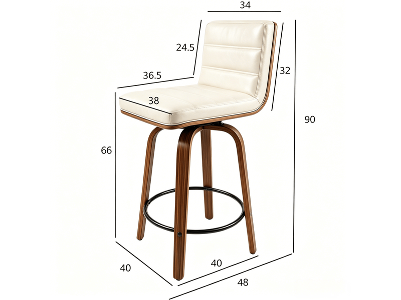  Lot de 2 tabourets de bar pivotants 48x40x90 cm en polyuréthane, avec repose-pieds, pour bar, pratique, bois, crème  - Conforama C