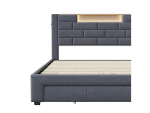 Lit 160x200cm - lit double 160x200cm - lit adulte tête de lit niche avec led et usb type-c et 3 tiroirs de rangement - velours gris