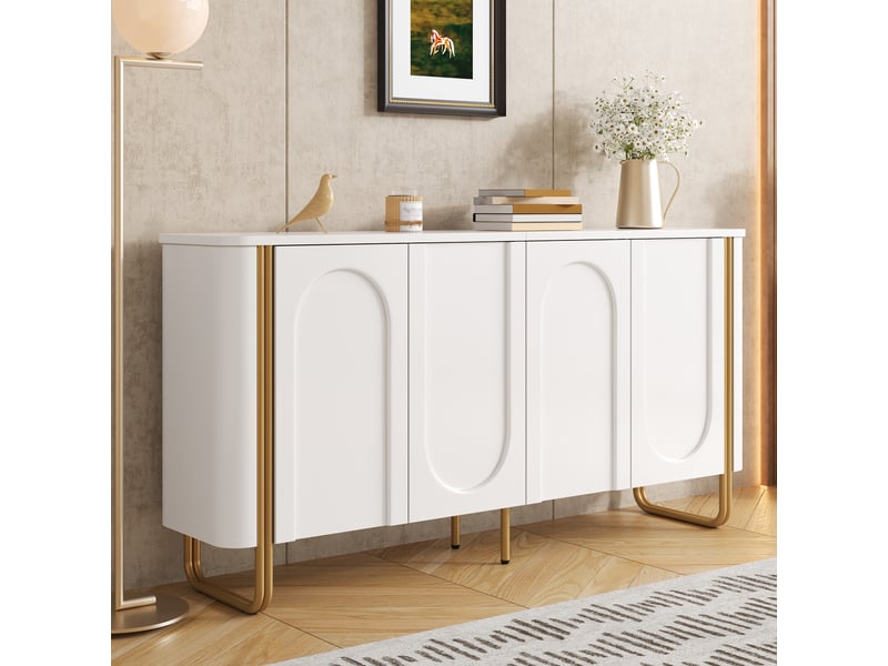 Buffet en mdf avec 4 portes, pieds métal, façade en relief arqué, coins arrondis et ouverture push-to-open, rangement moderne pour salon, pour aménagement intérieur moderne OPULERANE TRADING LTD - Conforama B